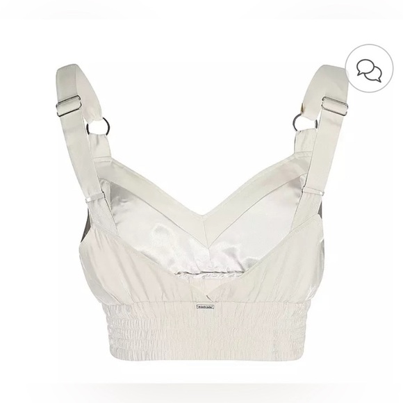 NWT GUESS ECO satin Emma cropped top size XL adjustable straps V neck cemento - Picture 3 of 13